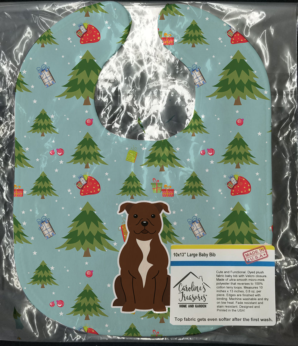 Christmas Staffordshire Bull Terrier Chocolate Baby Bib Easy-Clean Baby Bib Baby Feeding Accessory Baby Mealtime Essential, 10 x 13, Multicolor