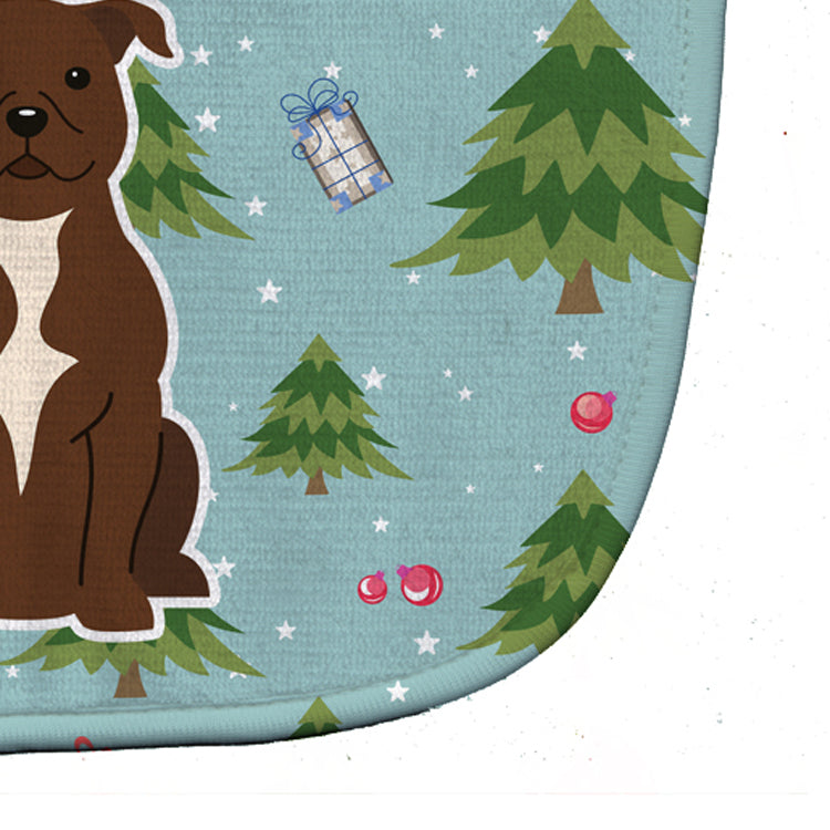 Christmas Staffordshire Bull Terrier Chocolate Baby Bib Easy-Clean Baby Bib Baby Feeding Accessory Baby Mealtime Essential, 10 x 13, Multicolor