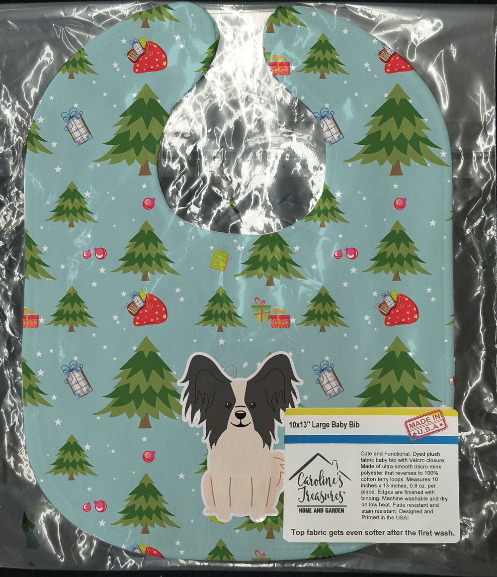 Christmas Papillon Black White Baby Bib Easy-Clean Baby Bib Baby Feeding Accessory Baby Mealtime Essential, 10 x 13, Multicolor
