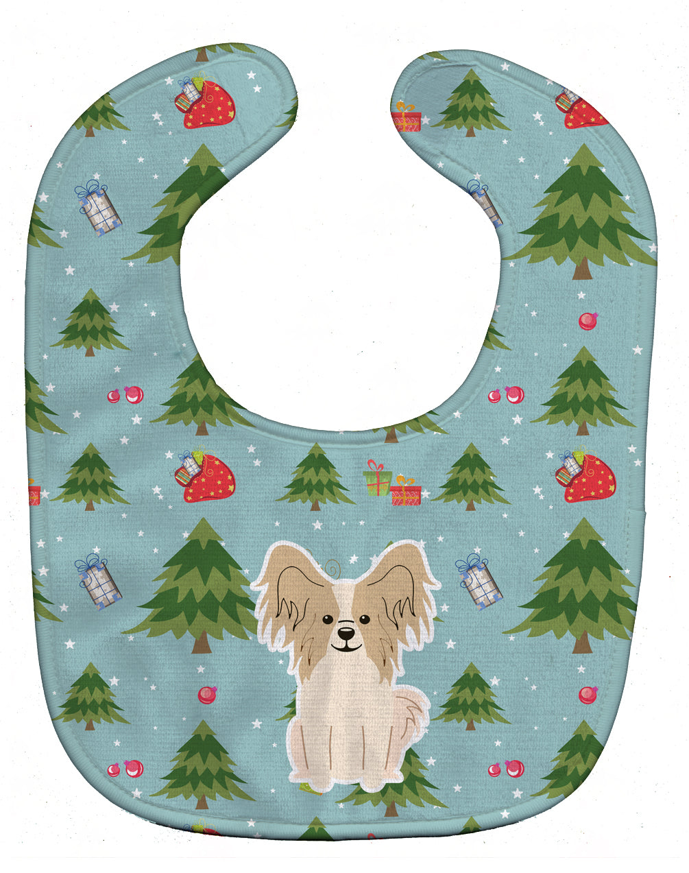 Christmas Papillon Sable White Baby Bib Easy-Clean Baby Bib Baby Feeding Accessory Baby Mealtime Essential, 10 x 13, Multicolor