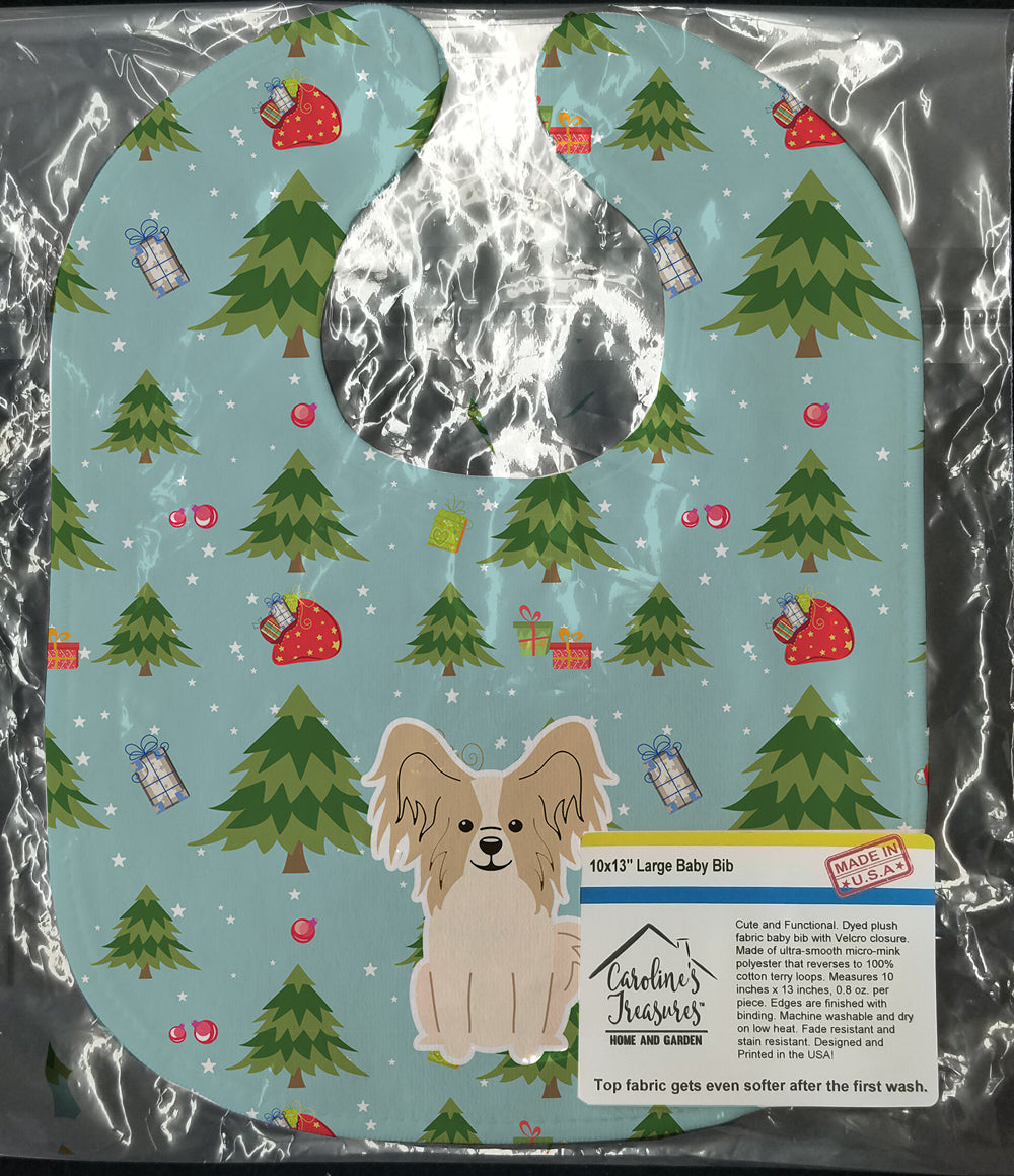 Christmas Papillon Sable White Baby Bib Easy-Clean Baby Bib Baby Feeding Accessory Baby Mealtime Essential, 10 x 13, Multicolor