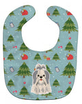 Christmas Shih Tzu Silver White Baby Bib Easy-Clean Baby Bib Baby Feeding Accessory Baby Mealtime Essential, 10 x 13, Multicolor