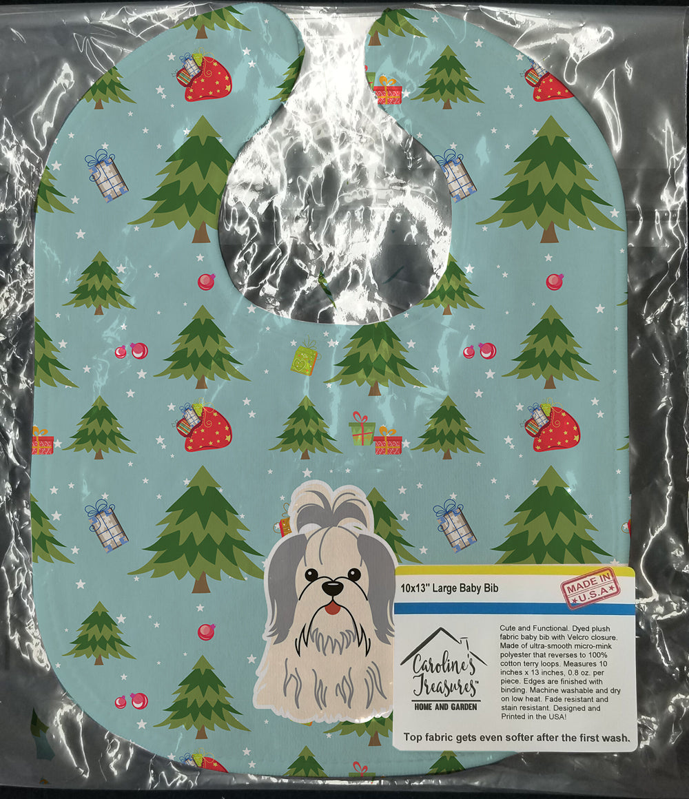 Christmas Shih Tzu Silver White Baby Bib Easy-Clean Baby Bib Baby Feeding Accessory Baby Mealtime Essential, 10 x 13, Multicolor