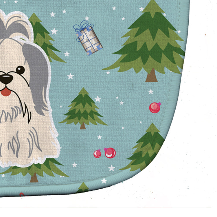 Christmas Shih Tzu Silver White Baby Bib Easy-Clean Baby Bib Baby Feeding Accessory Baby Mealtime Essential, 10 x 13, Multicolor