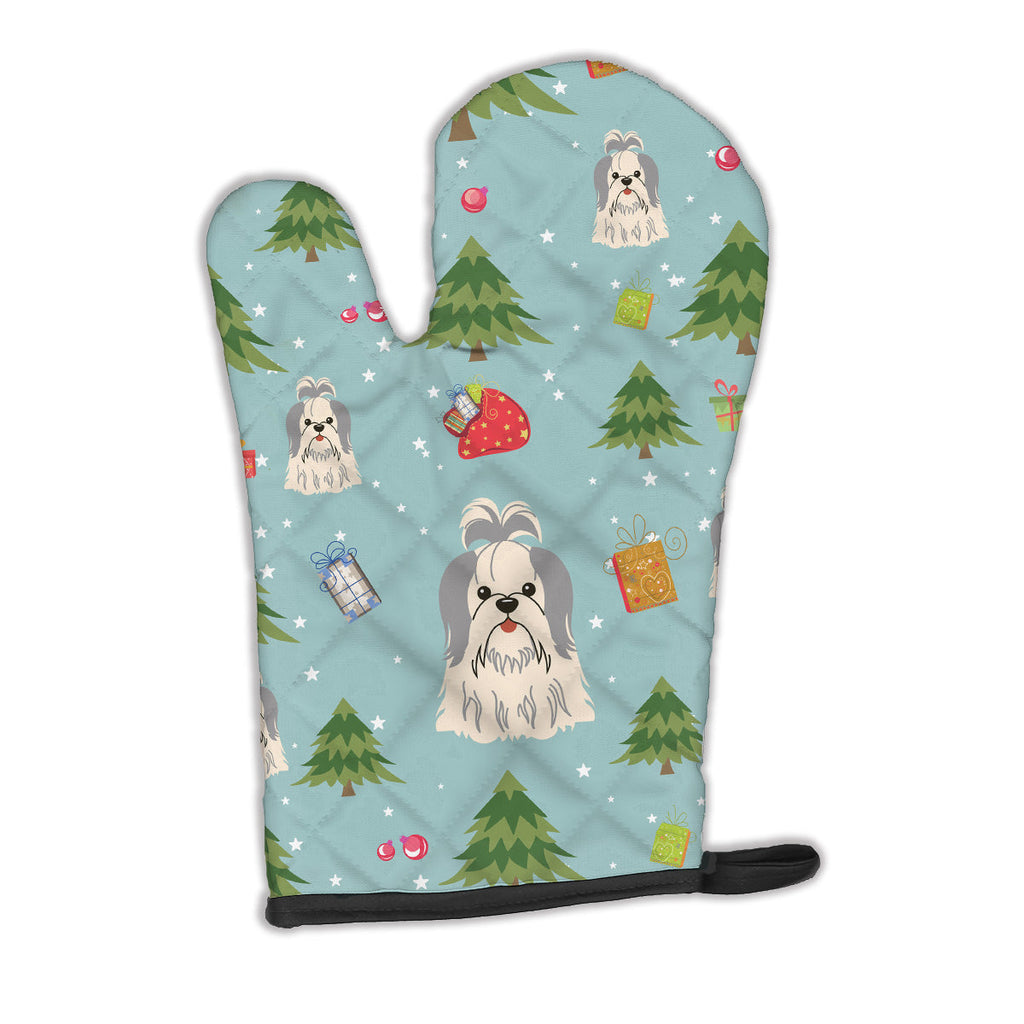 Christmas Shih Tzu Silver White Oven Mitt Heat Resistant Thick Oven Mitt for Hot Pans and Oven, Kitchen Mitt Protect Hands, Cooking Baking Glove