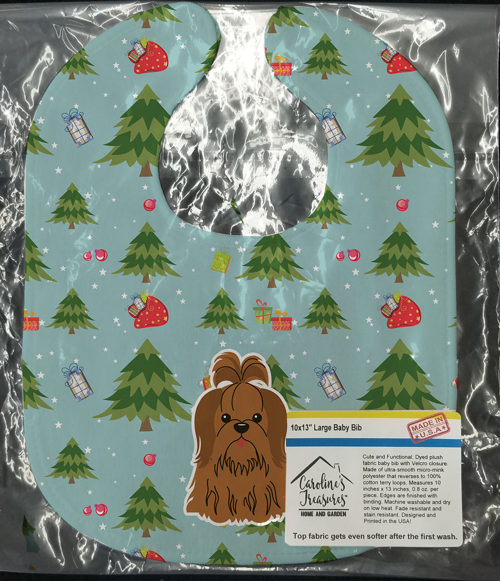 Christmas Shih Tzu Silver Chocolate Baby Bib Easy-Clean Baby Bib Baby Feeding Accessory Baby Mealtime Essential, 10 x 13, Multicolor