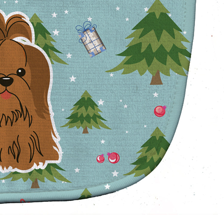 Christmas Shih Tzu Silver Chocolate Baby Bib Easy-Clean Baby Bib Baby Feeding Accessory Baby Mealtime Essential, 10 x 13, Multicolor