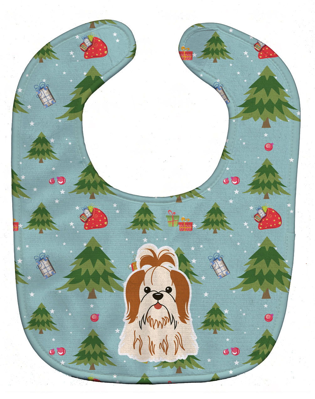 Christmas Shih Tzu Red White Baby Bib Easy-Clean Baby Bib Baby Feeding Accessory Baby Mealtime Essential, 10 x 13, Multicolor
