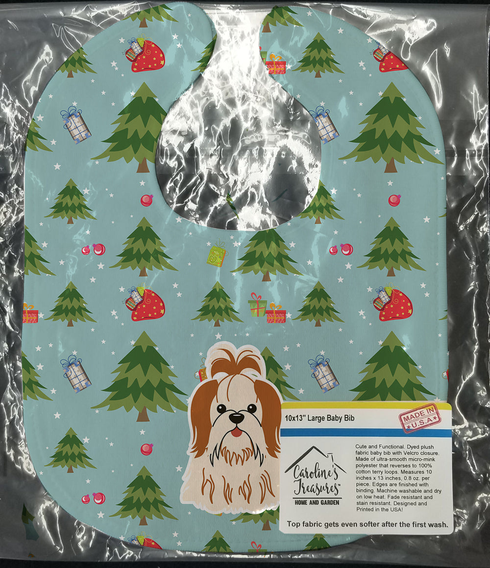 Christmas Shih Tzu Red White Baby Bib Easy-Clean Baby Bib Baby Feeding Accessory Baby Mealtime Essential, 10 x 13, Multicolor