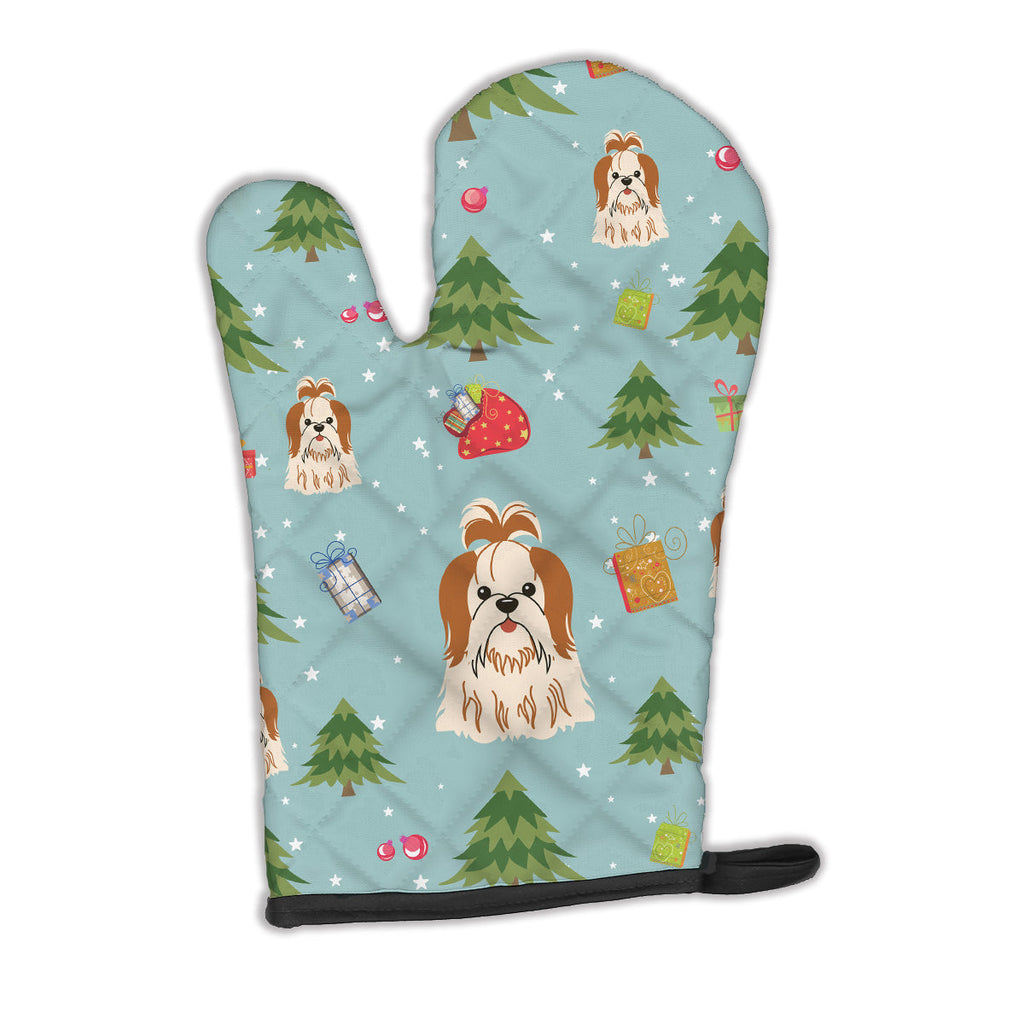 Christmas Shih Tzu Red White Oven Mitt Heat Resistant Thick Oven Mitt for Hot Pans and Oven, Kitchen Mitt Protect Hands, Cooking Baking Glove