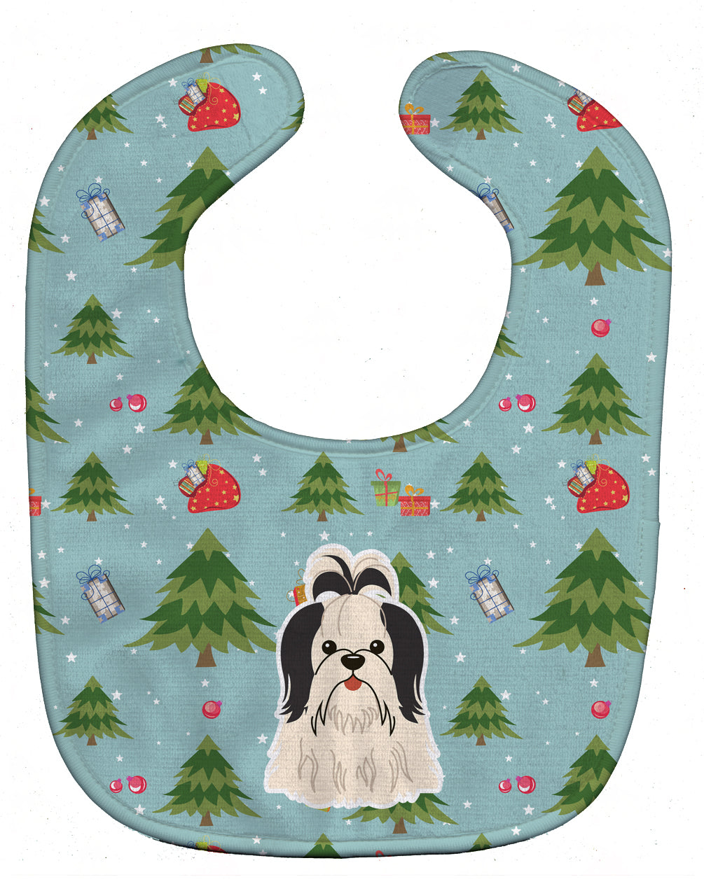 Christmas Shih Tzu Black White Baby Bib Easy-Clean Baby Bib Baby Feeding Accessory Baby Mealtime Essential, 10 x 13, Multicolor