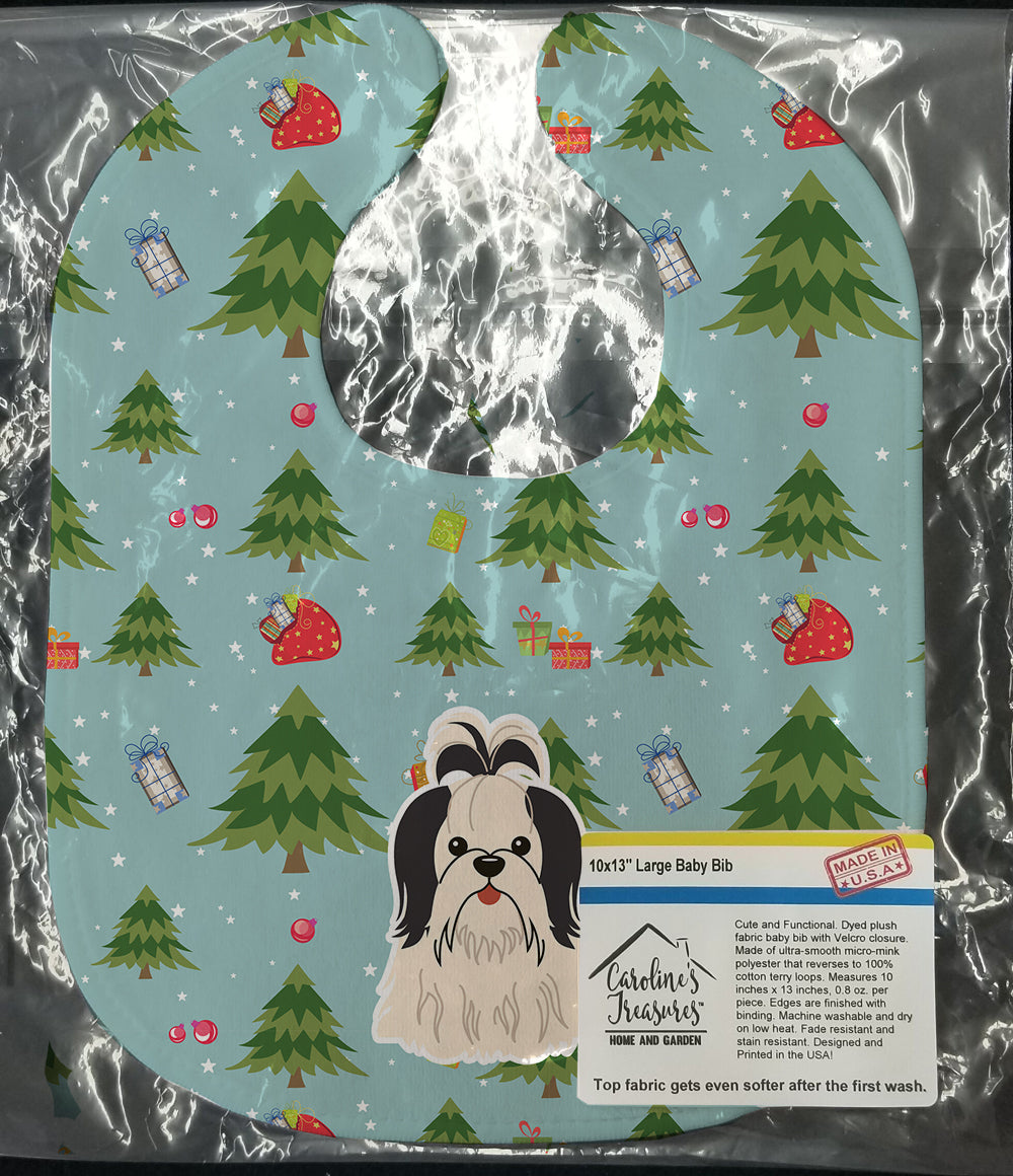 Christmas Shih Tzu Black White Baby Bib Easy-Clean Baby Bib Baby Feeding Accessory Baby Mealtime Essential, 10 x 13, Multicolor