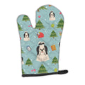 Christmas Shih Tzu Black White Oven Mitt Heat Resistant Thick Oven Mitt for Hot Pans and Oven, Kitchen Mitt Protect Hands, Cooking Baking Glove