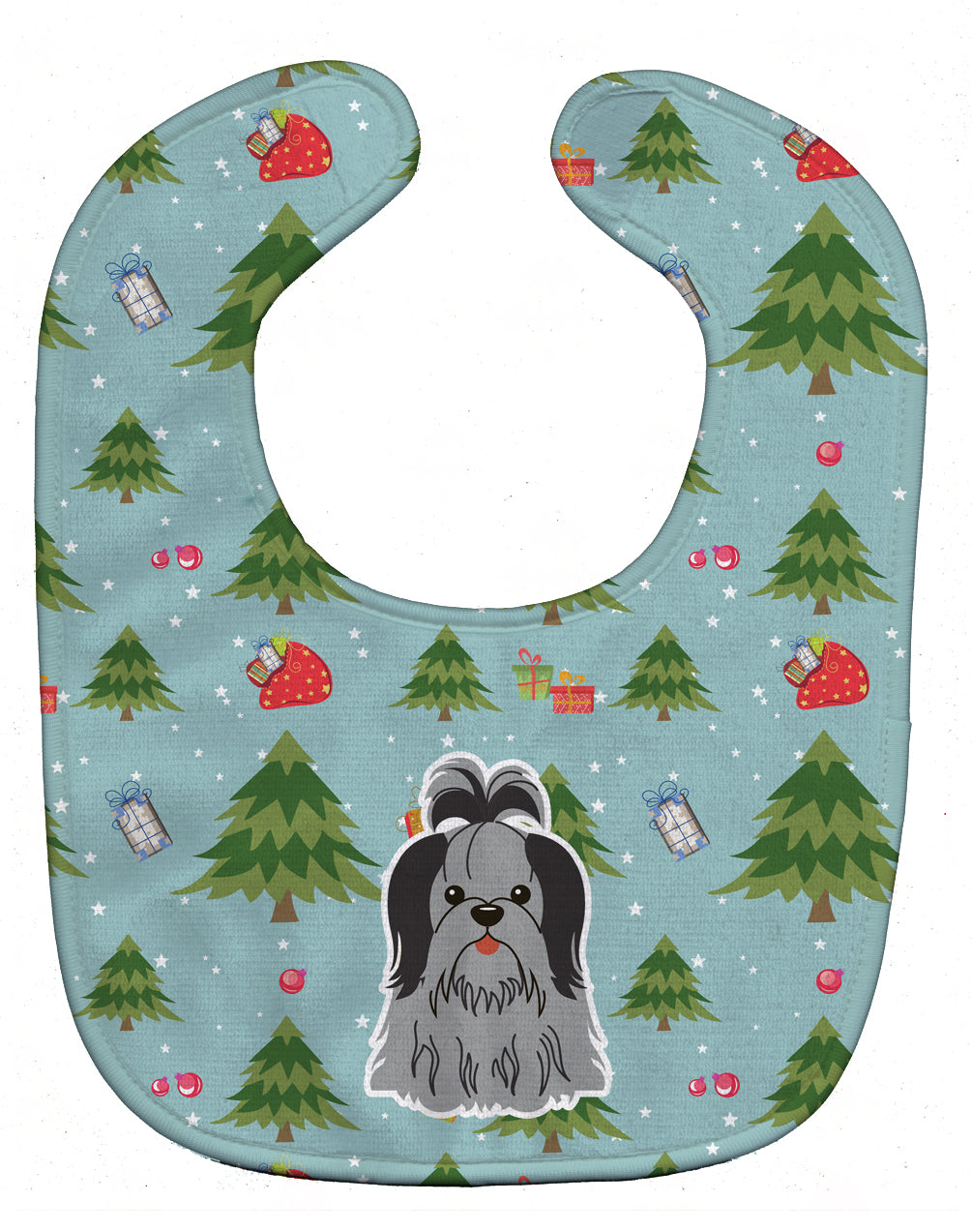 Christmas Shih Tzu Black Silver Baby Bib Easy-Clean Baby Bib Baby Feeding Accessory Baby Mealtime Essential, 10 x 13, Multicolor
