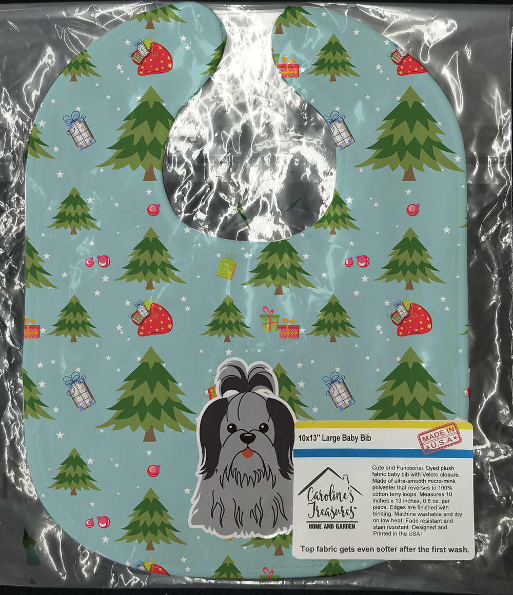Christmas Shih Tzu Black Silver Baby Bib Easy-Clean Baby Bib Baby Feeding Accessory Baby Mealtime Essential, 10 x 13, Multicolor