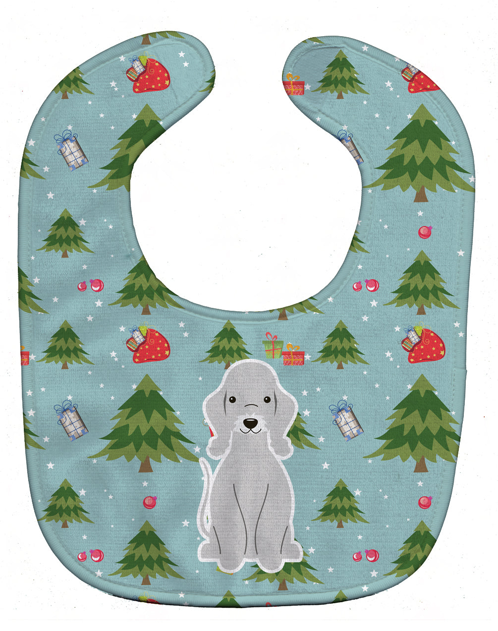 Christmas Bedlington Terrier Blue Baby Bib Easy-Clean Baby Bib Baby Feeding Accessory Baby Mealtime Essential, 10 x 13, Multicolor