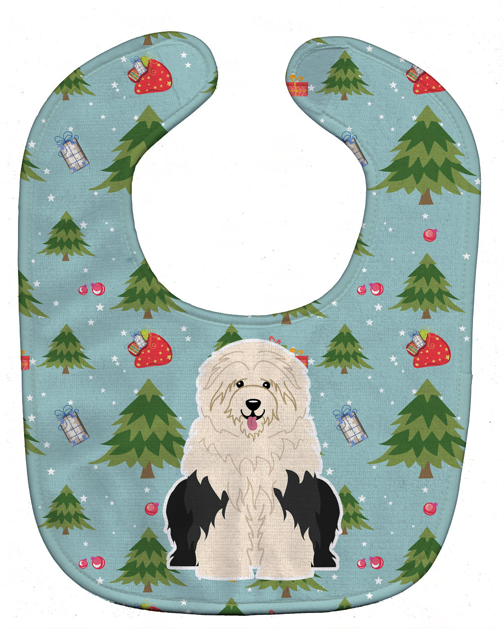 Christmas Old English Sheepdog Baby Bib Easy-Clean Baby Bib Baby Feeding Accessory Baby Mealtime Essential, 10 x 13, Multicolor