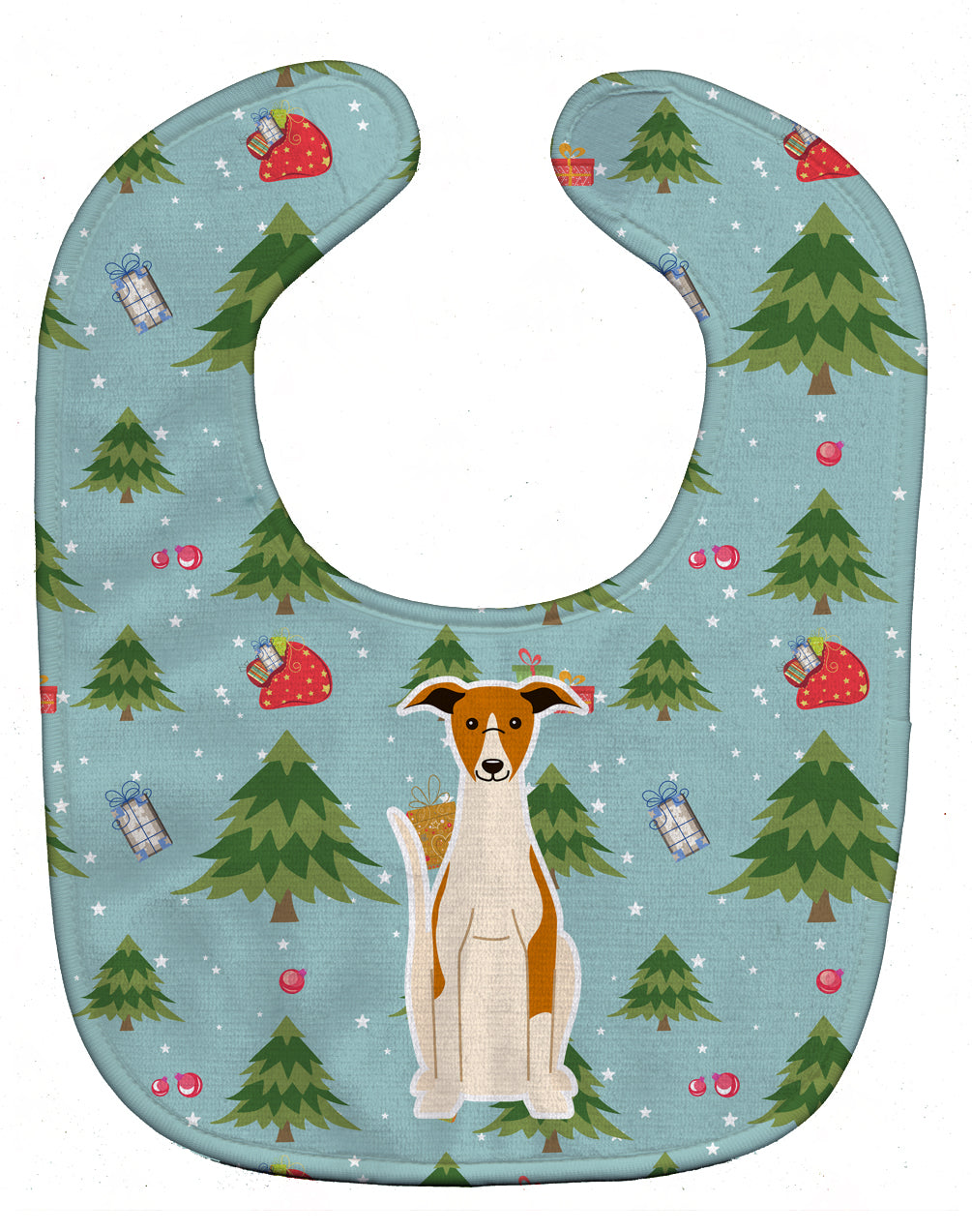 Christmas Whippet Baby Bib Easy-Clean Baby Bib Baby Feeding Accessory Baby Mealtime Essential, 10 x 13, Multicolor