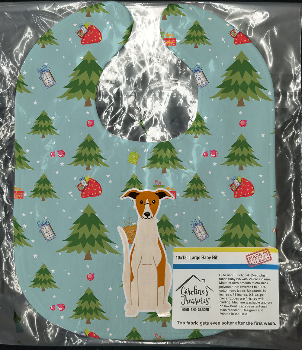 Christmas Whippet Baby Bib Easy-Clean Baby Bib Baby Feeding Accessory Baby Mealtime Essential, 10 x 13, Multicolor