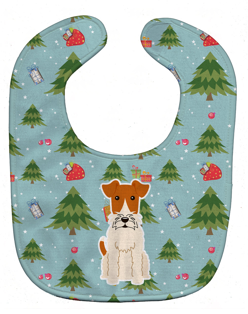 Christmas Wire Fox Terrier Baby Bib Easy-Clean Baby Bib Baby Feeding Accessory Baby Mealtime Essential, 10 x 13, Multicolor