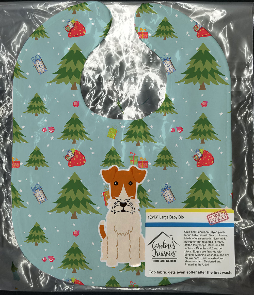 Christmas Wire Fox Terrier Baby Bib Easy-Clean Baby Bib Baby Feeding Accessory Baby Mealtime Essential, 10 x 13, Multicolor