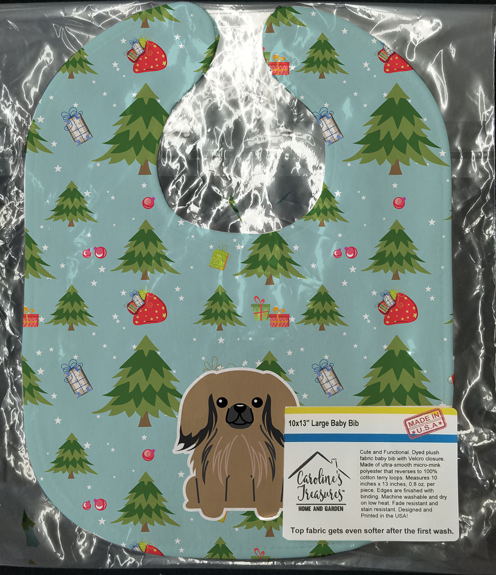 Christmas Pekingese Tan Baby Bib Easy-Clean Baby Bib Baby Feeding Accessory Baby Mealtime Essential, 10 x 13, Multicolor
