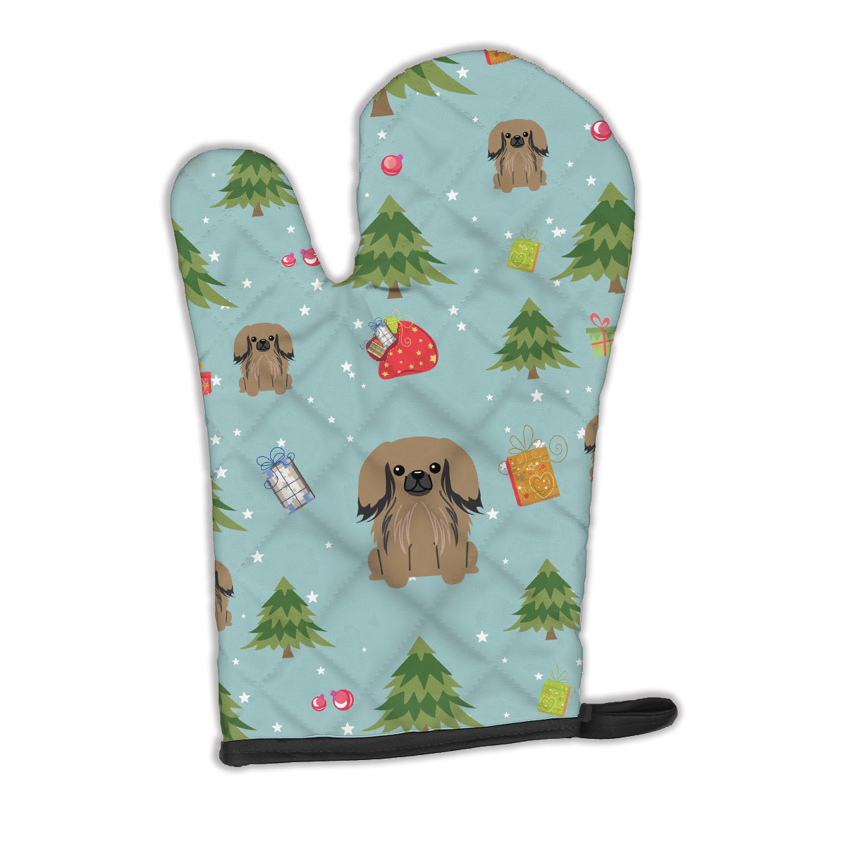 Christmas Pekingese Tan Oven Mitt Heat Resistant Thick Oven Mitt for Hot Pans and Oven, Kitchen Mitt Protect Hands, Cooking Baking Glove