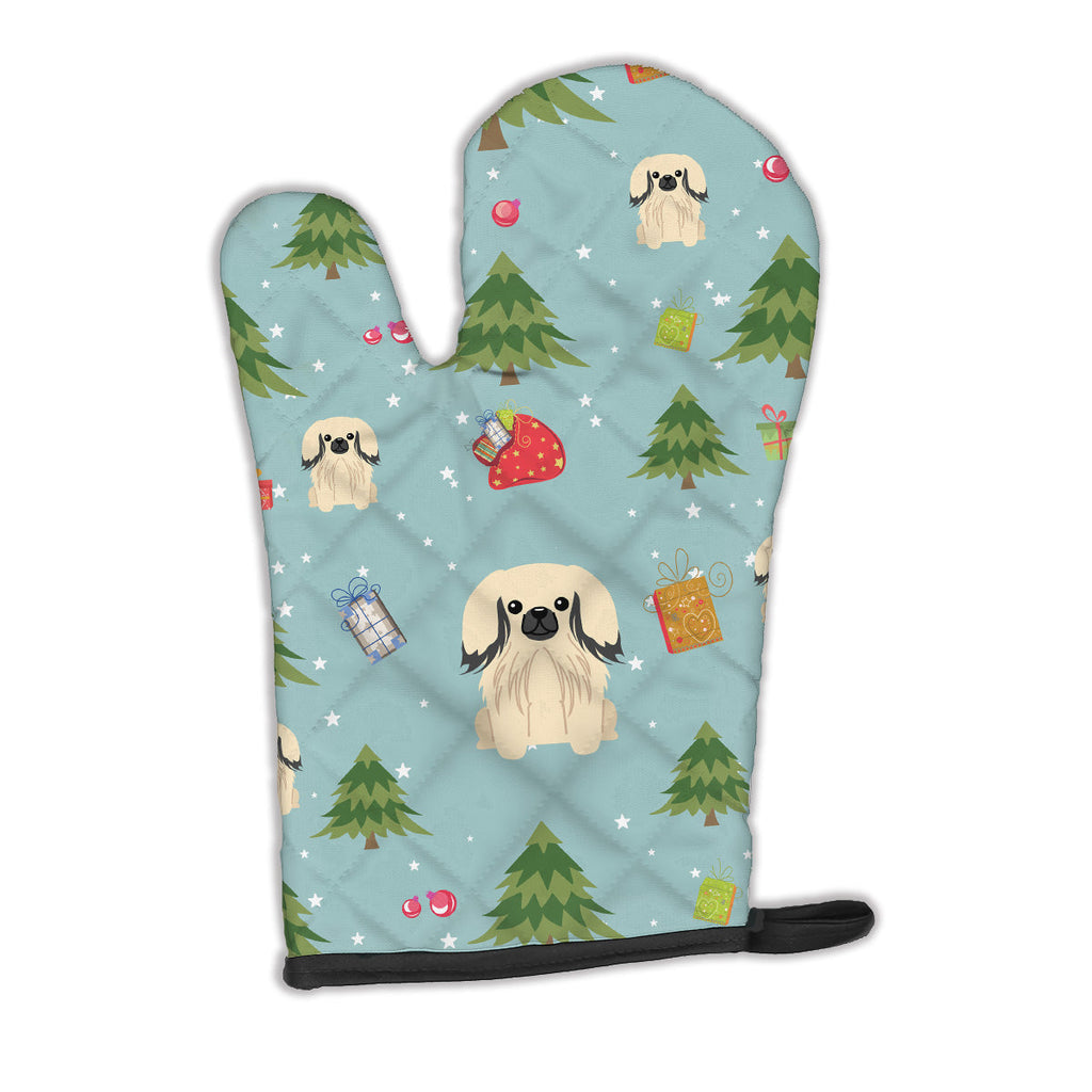 Christmas Pekingese Cream Oven Mitt Heat Resistant Thick Oven Mitt for Hot Pans and Oven, Kitchen Mitt Protect Hands, Cooking Baking Glove