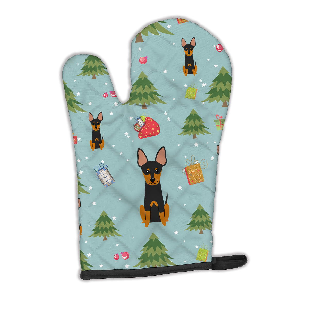 Christmas English Toy Terrier Oven Mitt Heat Resistant Thick Oven Mitt for Hot Pans and Oven, Kitchen Mitt Protect Hands, Cooking Baking Glove