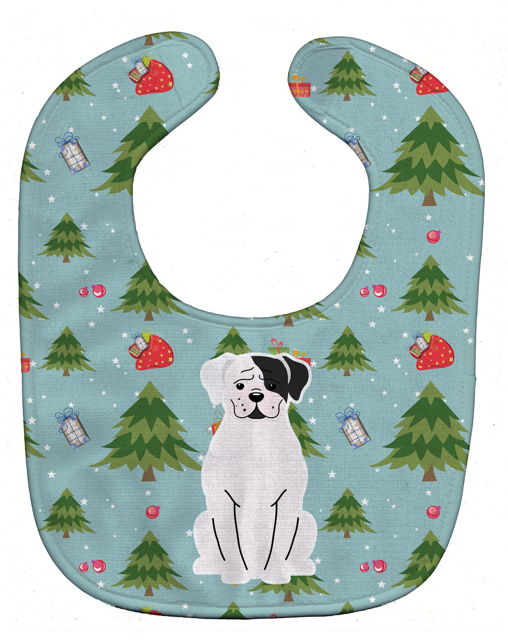 Christmas White Boxer Cooper Baby Bib Easy-Clean Baby Bib Baby Feeding Accessory Baby Mealtime Essential, 10 x 13, Multicolor
