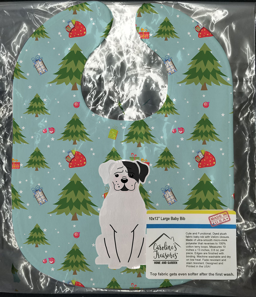Christmas White Boxer Cooper Baby Bib Easy-Clean Baby Bib Baby Feeding Accessory Baby Mealtime Essential, 10 x 13, Multicolor