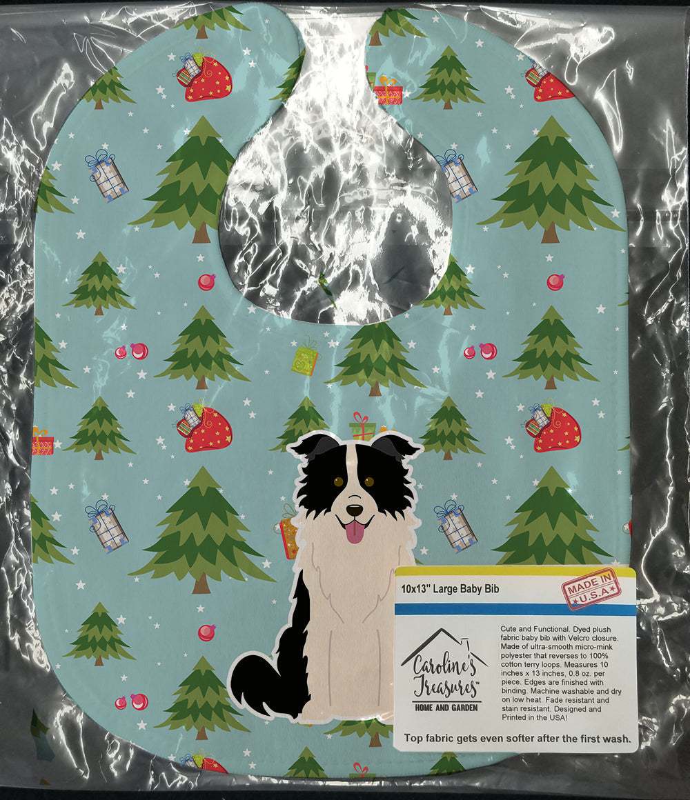 Christmas Border Collie Black White Baby Bib Easy-Clean Baby Bib Baby Feeding Accessory Baby Mealtime Essential, 10 x 13, Multicolor