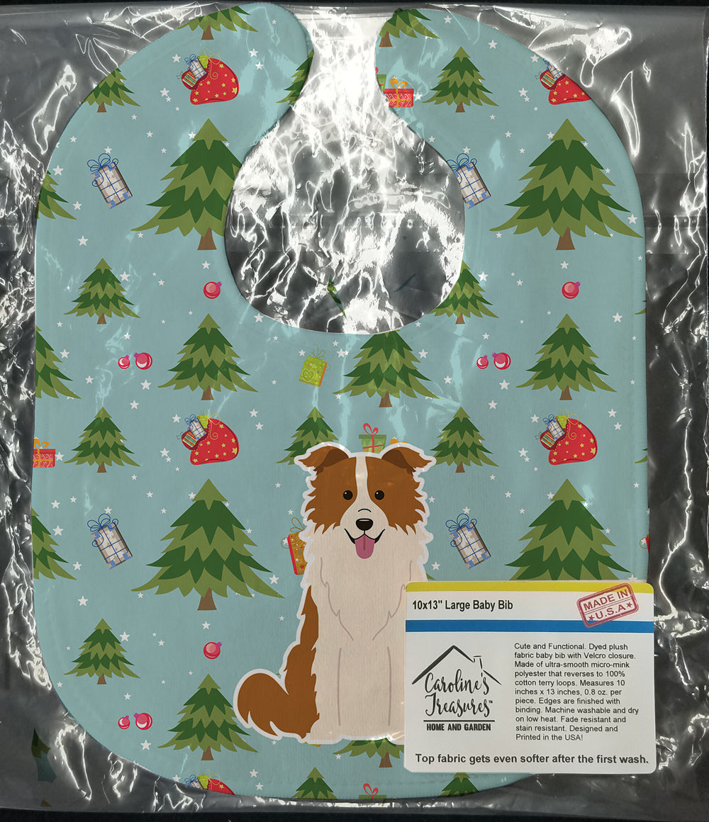 Christmas Border Collie Red White Baby Bib Easy-Clean Baby Bib Baby Feeding Accessory Baby Mealtime Essential, 10 x 13, Multicolor