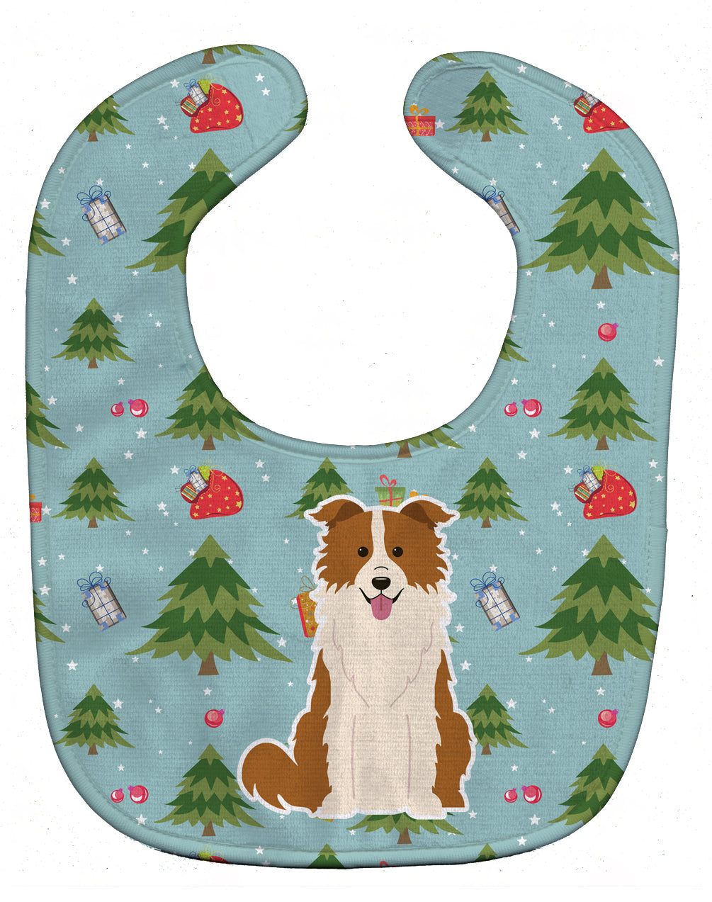 Christmas Border Collie Red White Baby Bib Easy-Clean Baby Bib Baby Feeding Accessory Baby Mealtime Essential, 10 x 13, Multicolor