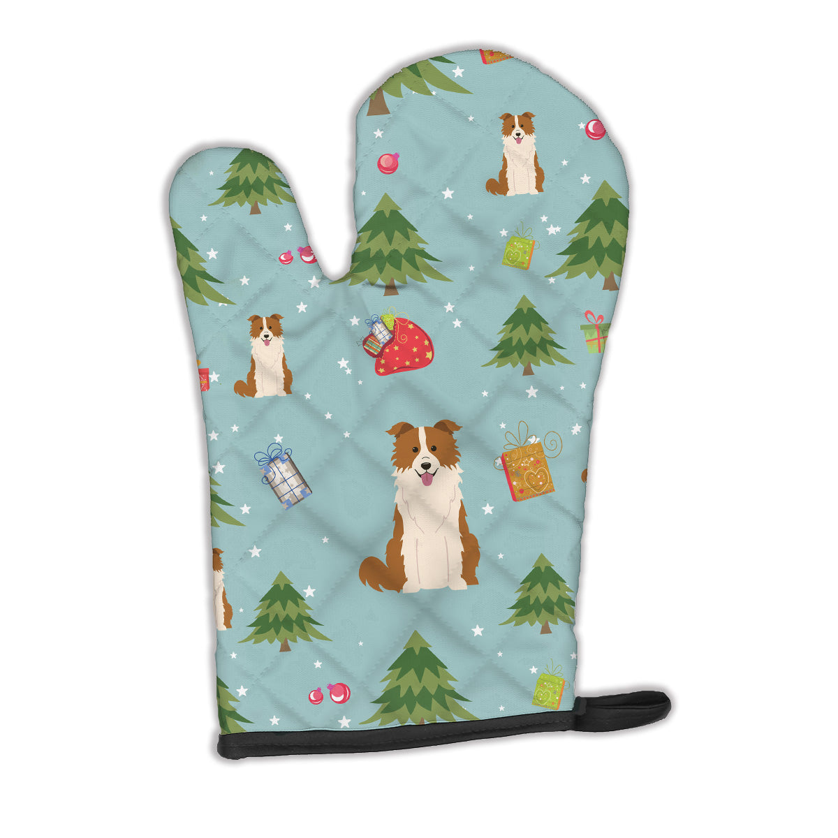 Christmas Border Collie Red White Oven Mitt Heat Resistant Thick Oven Mitt for Hot Pans and Oven, Kitchen Mitt Protect Hands, Cooking Baking Glove