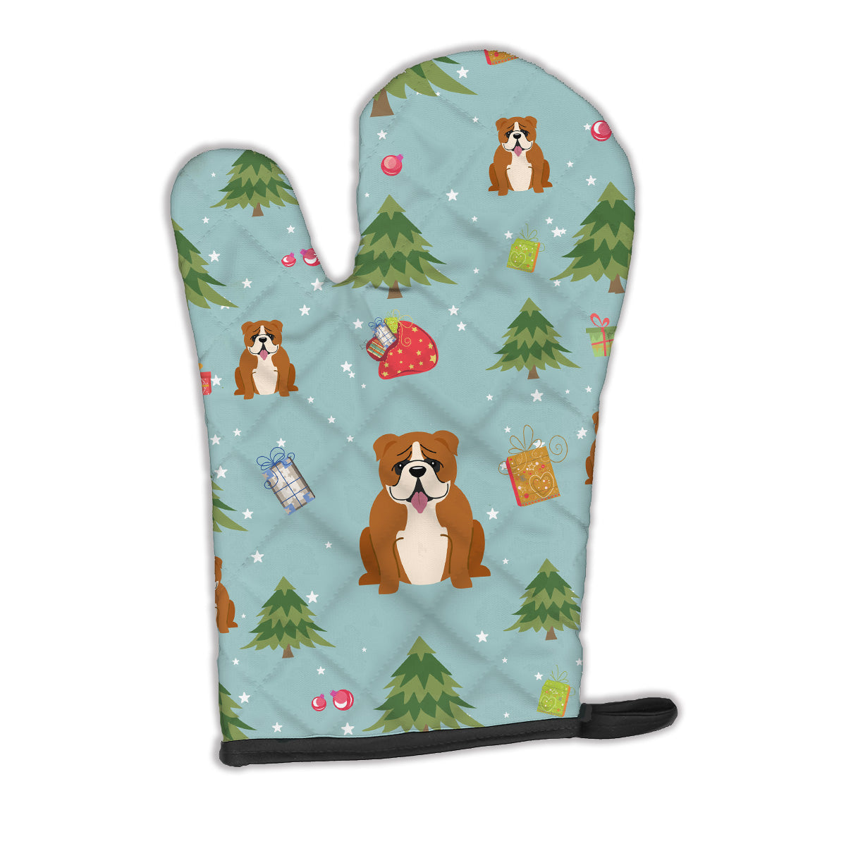 Christmas English Bulldog Red White Oven Mitt Heat Resistant Thick Oven Mitt for Hot Pans and Oven, Kitchen Mitt Protect Hands, Cooking Baking Glove