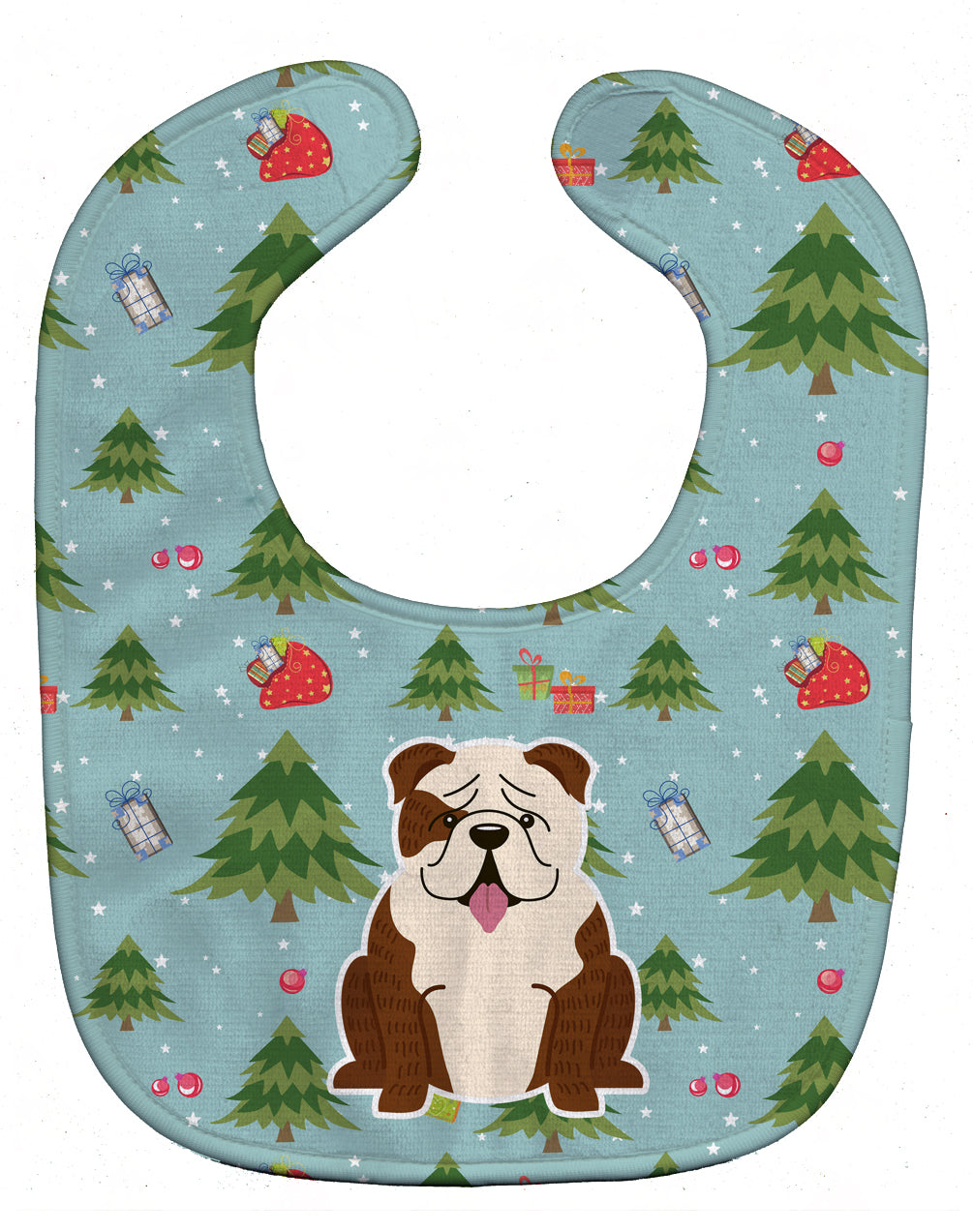 Christmas English Bulldog Brindle White Baby Bib Easy-Clean Baby Bib Baby Feeding Accessory Baby Mealtime Essential, 10 x 13, Multicolor
