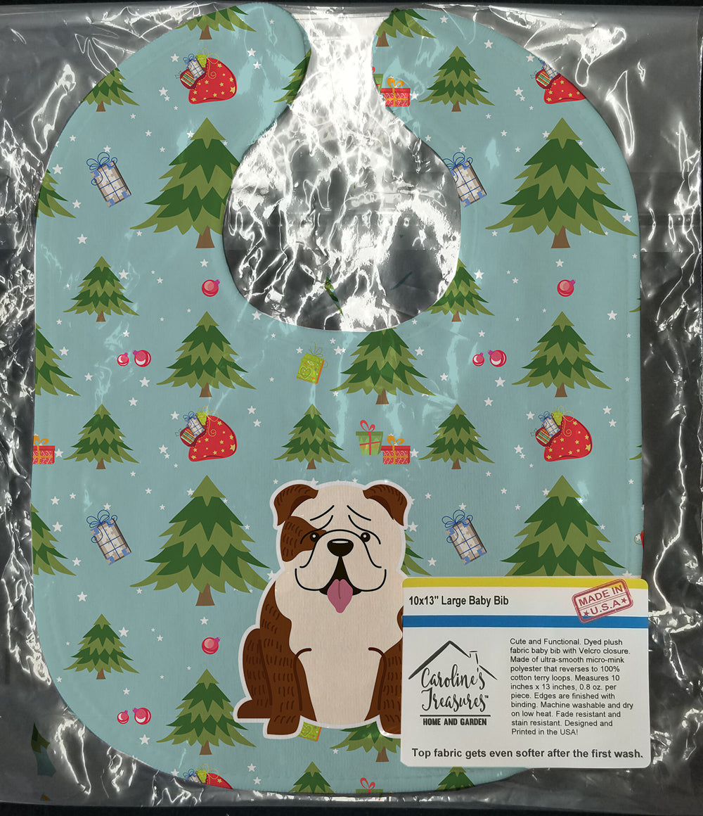 Christmas English Bulldog Brindle White Baby Bib Easy-Clean Baby Bib Baby Feeding Accessory Baby Mealtime Essential, 10 x 13, Multicolor