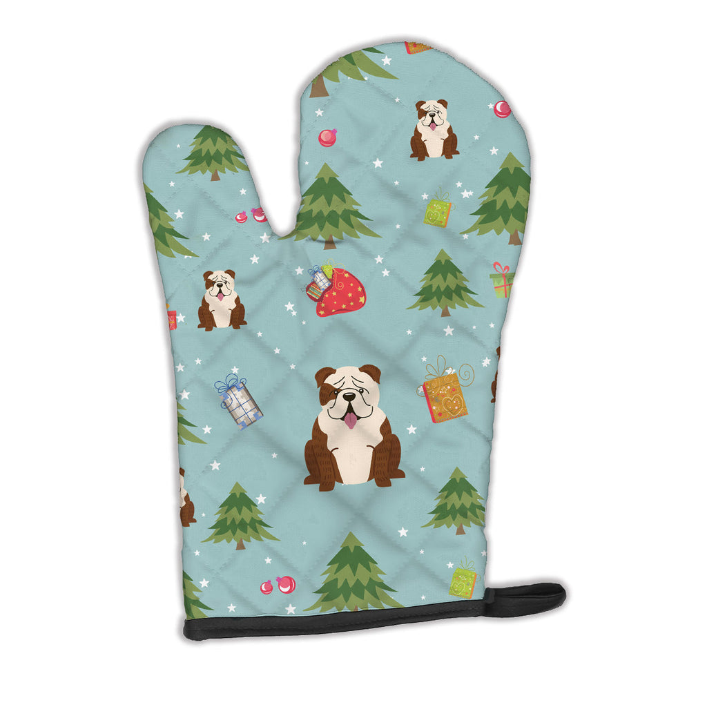Christmas English Bulldog Brindle White Oven Mitt Heat Resistant Thick Oven Mitt for Hot Pans and Oven, Kitchen Mitt Protect Hands, Cooking Baking Glove
