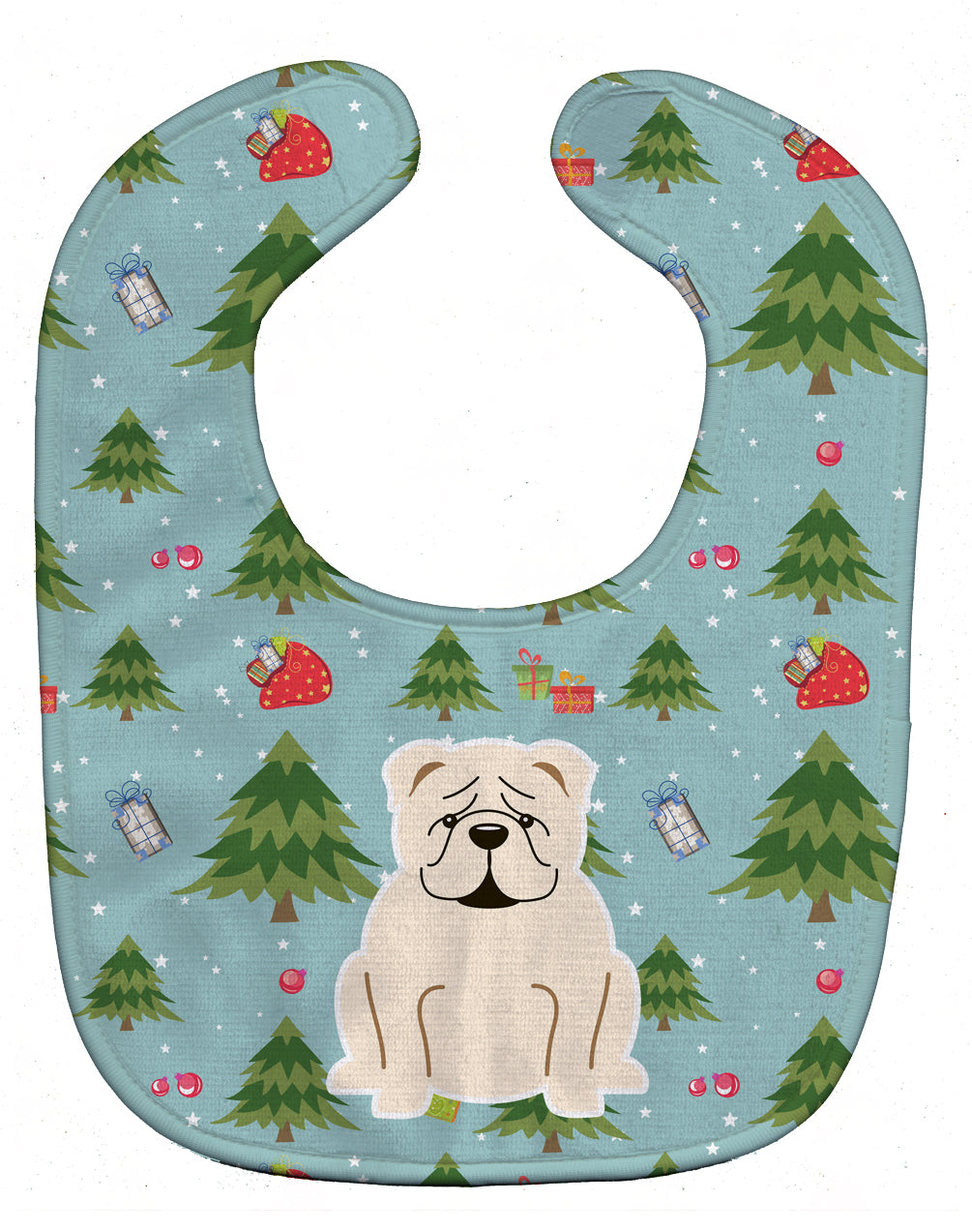 Christmas English Bulldog White Baby Bib Easy-Clean Baby Bib Baby Feeding Accessory Baby Mealtime Essential, 10 x 13, Multicolor