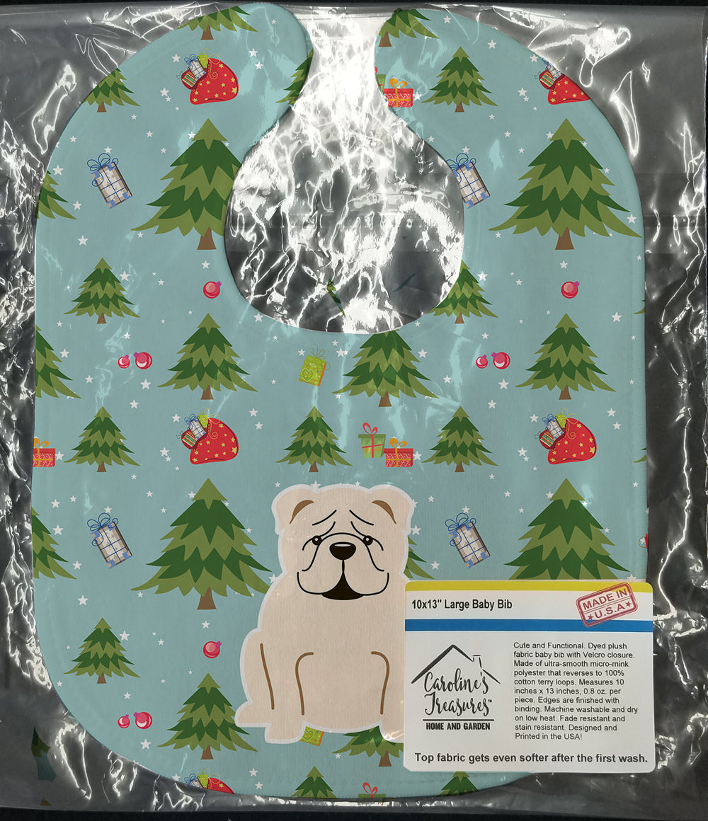 Christmas English Bulldog White Baby Bib Easy-Clean Baby Bib Baby Feeding Accessory Baby Mealtime Essential, 10 x 13, Multicolor