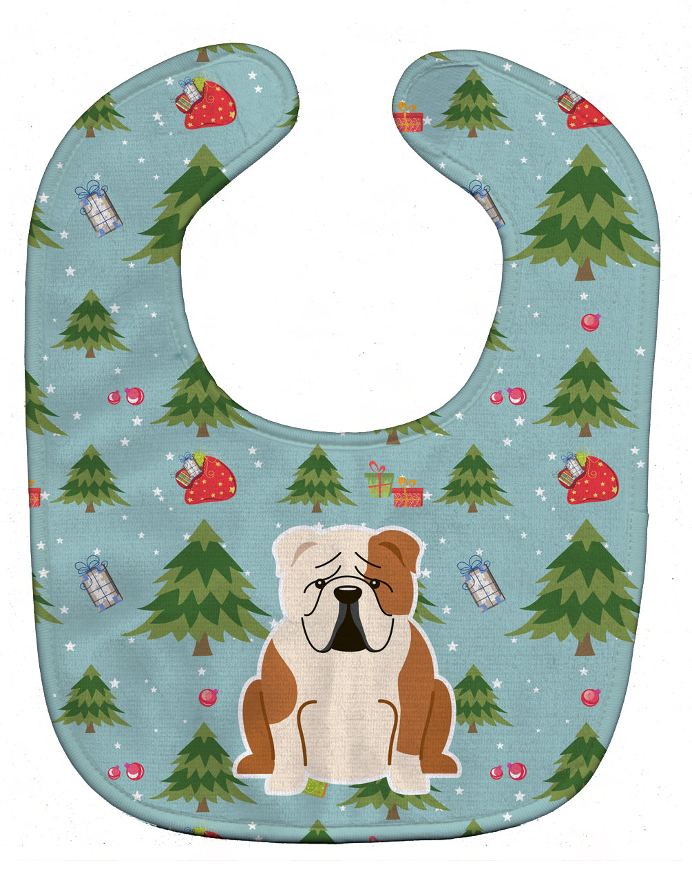 Christmas English Bulldog Fawn White Baby Bib Easy-Clean Baby Bib Baby Feeding Accessory Baby Mealtime Essential, 10 x 13, Multicolor