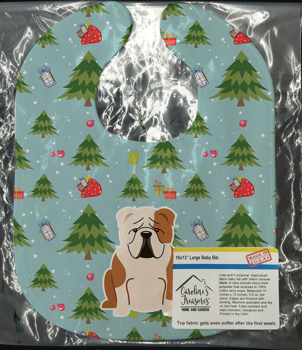 Christmas English Bulldog Fawn White Baby Bib Easy-Clean Baby Bib Baby Feeding Accessory Baby Mealtime Essential, 10 x 13, Multicolor