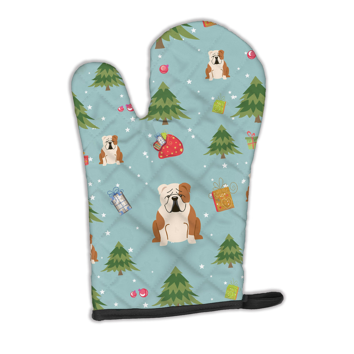 Christmas English Bulldog Fawn White Oven Mitt Heat Resistant Thick Oven Mitt for Hot Pans and Oven, Kitchen Mitt Protect Hands, Cooking Baking Glove