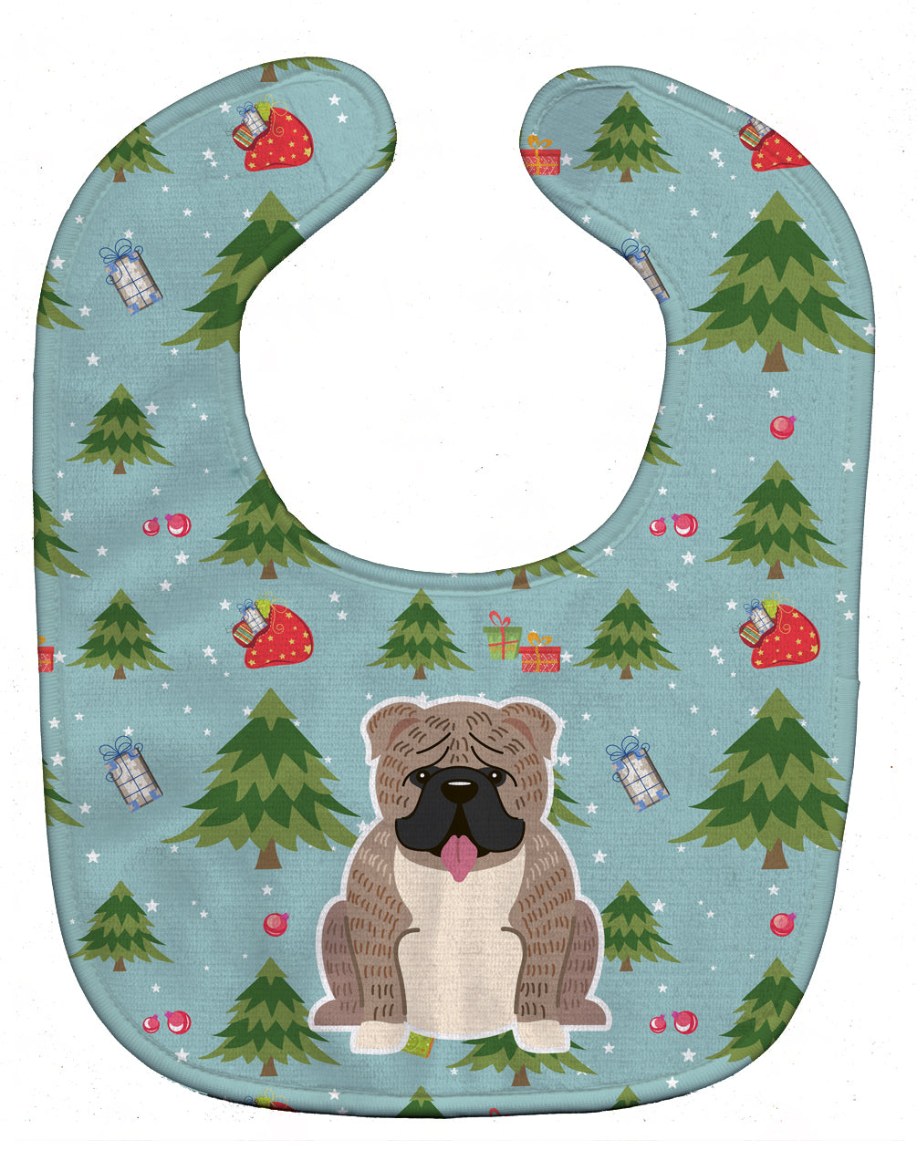 Christmas English Bulldog Grey Brindle  Baby Bib Easy-Clean Baby Bib Baby Feeding Accessory Baby Mealtime Essential, 10 x 13, Multicolor