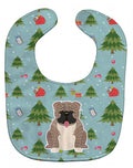 Christmas English Bulldog Grey Brindle  Baby Bib Easy-Clean Baby Bib Baby Feeding Accessory Baby Mealtime Essential, 10 x 13, Multicolor