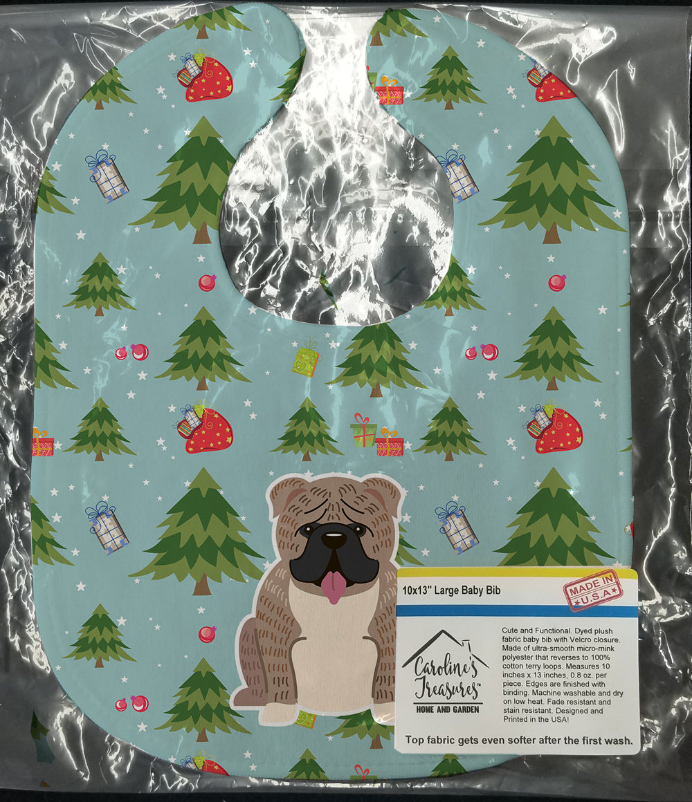 Christmas English Bulldog Grey Brindle  Baby Bib Easy-Clean Baby Bib Baby Feeding Accessory Baby Mealtime Essential, 10 x 13, Multicolor