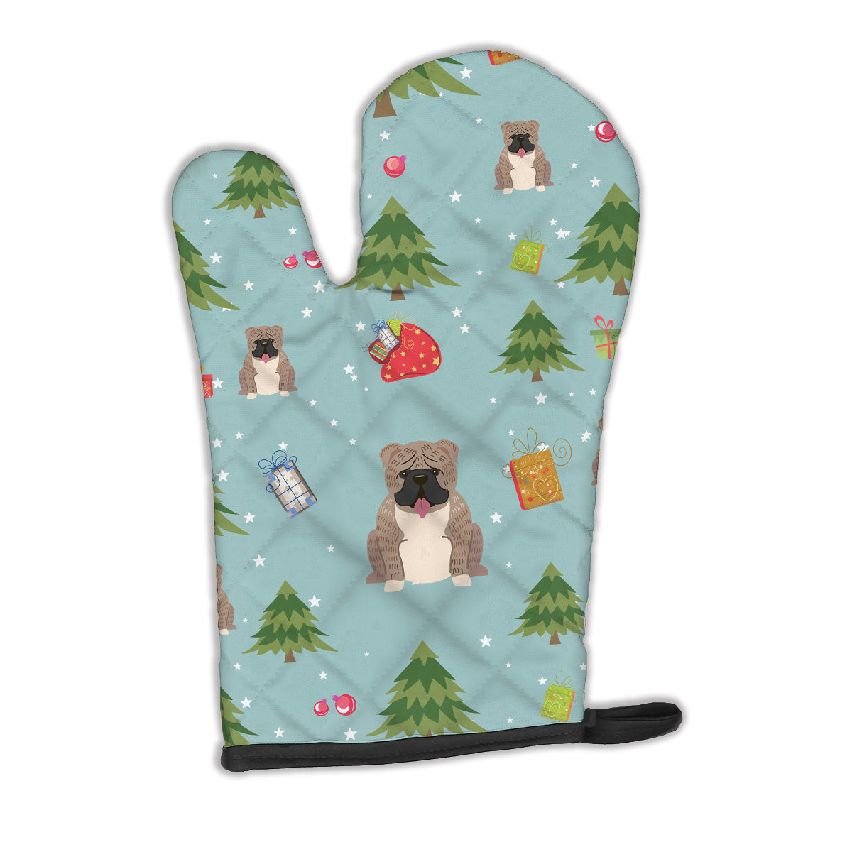 Christmas English Bulldog Grey Brindle  Oven Mitt Heat Resistant Thick Oven Mitt for Hot Pans and Oven, Kitchen Mitt Protect Hands, Cooking Baking Glove
