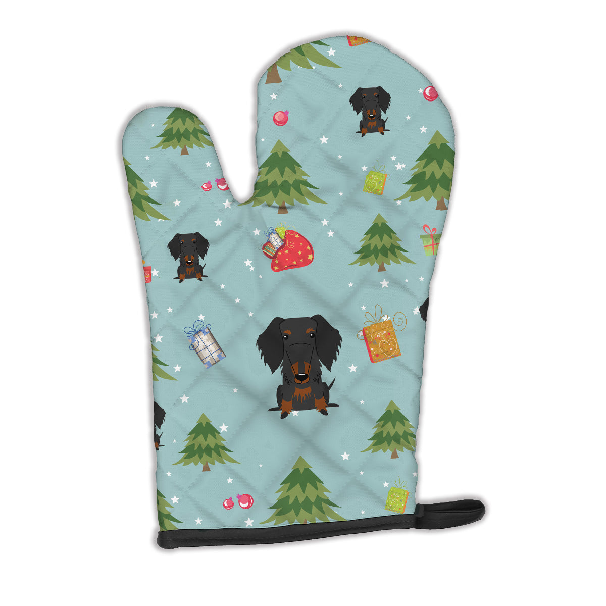Christmas Wire Haired Dachshund Black Tan Oven Mitt Heat Resistant Thick Oven Mitt for Hot Pans and Oven, Kitchen Mitt Protect Hands, Cooking Baking Glove