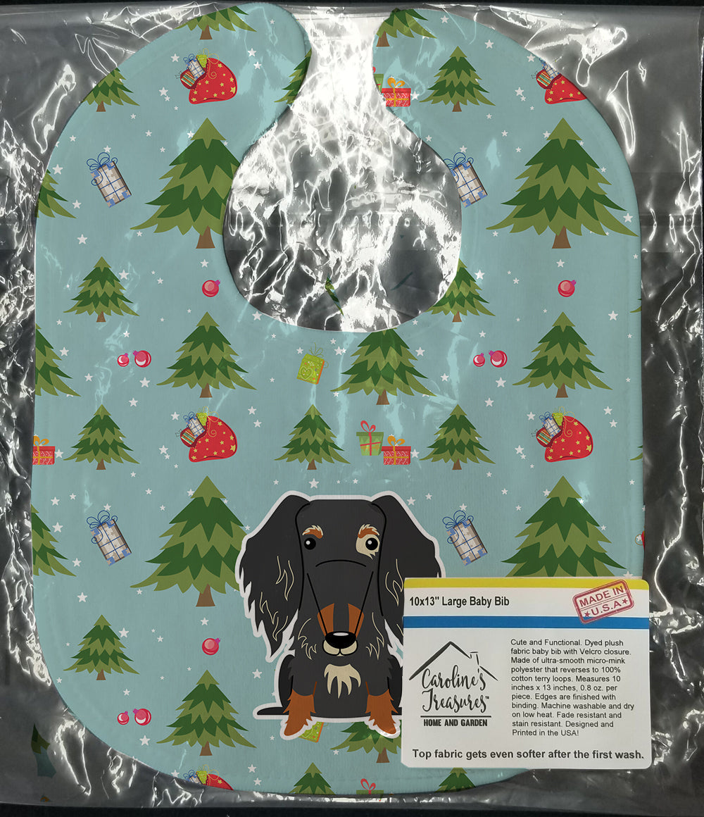 Christmas Wire Haired Dachshund Dapple Baby Bib Easy-Clean Baby Bib Baby Feeding Accessory Baby Mealtime Essential, 10 x 13, Multicolor